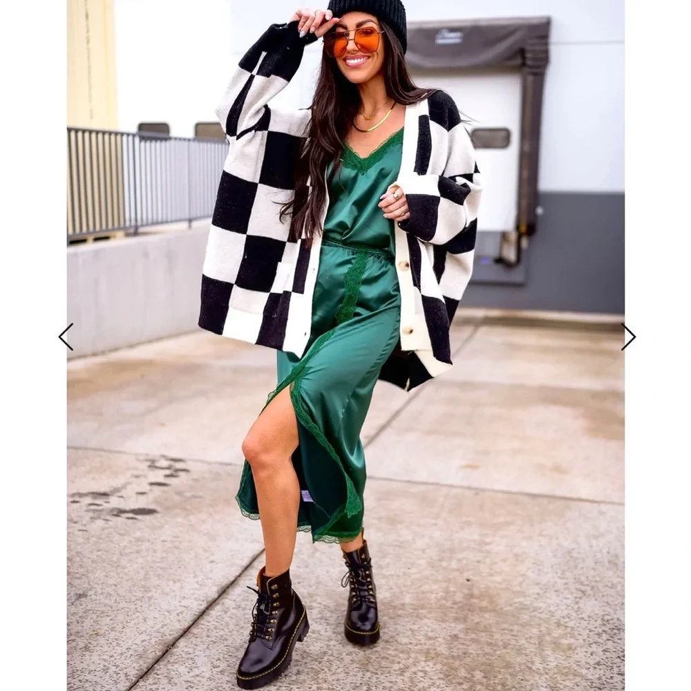 PRICE FIRM • LALA ORIGINAL DESIGN: Love You Oversized Checkerboard Cardi - Picture 6 of 15